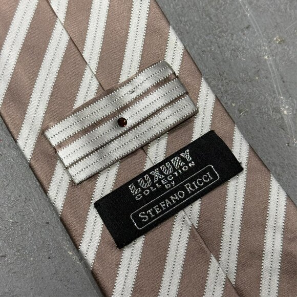 Stefano Ricci Tie "Luxury Collection" Striped Silk Made in Italy Satin Gold 4" - Picture 5 of 11